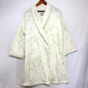 Vintage Y2K‎ Retro Earth Angels Large White Floral Embroidered Robe Tied Grandma